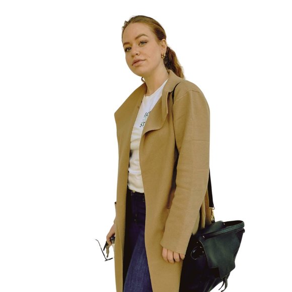 Sweaters - Sweater Cardigan Long Duster, Below the Knees with Pockets, Camel Tan Color